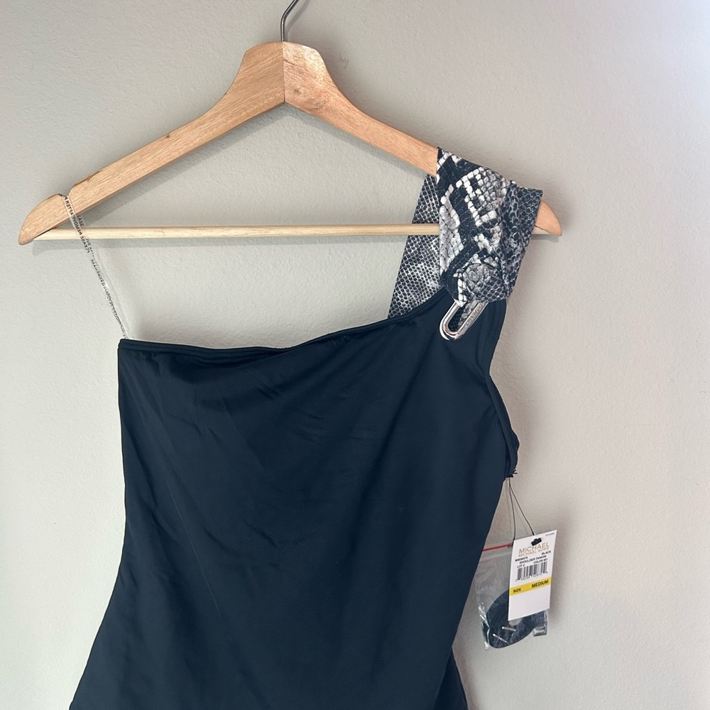 Michael Kors Black One-Shoulder Swim Coverup